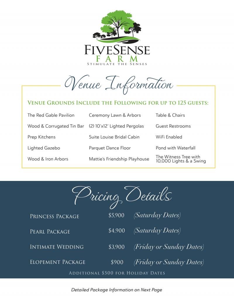 Packages | FiveSense Farm Venue in Murfreesboro, TN