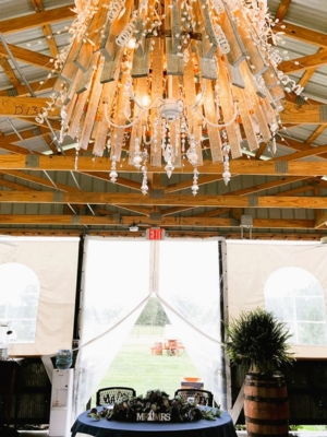 pavilion with a chandelier and cathedral curtains